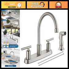 Brushed Nickel 2-Handle Kitchen Faucet with Pull-Down Sprayer, 4 Hole Design