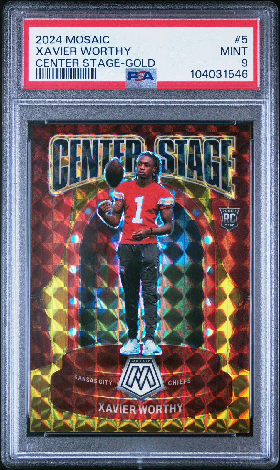 Xavier Worthy Panini Mosaic Center Stage #5 Gold