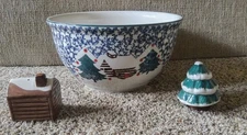 Tienshan Cabin In The Snow Large Mixing Bowl And Salt & Pepper Shakers