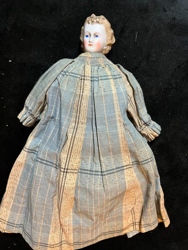 Antique German China Head Doll - 11" - Original Dress but Broken