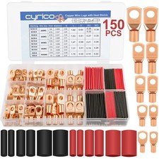 150pcs Battery Cable Ends, Copper Wire Lugs Assortment Kit AWG 2 4 6 8 10 Gau...