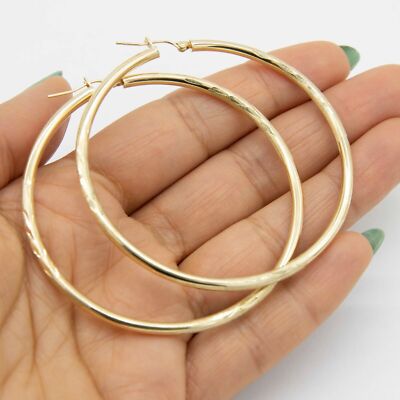 3 mm x 65 mm 2 1/2'' Diamantschliff glänzend schlicht Creolen echt 10 K Gelbgold