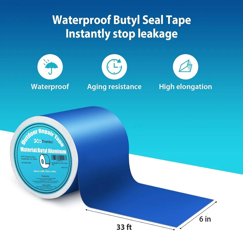 Blue Waterproof Repair Tape, 6in x 33ft per Roll, HVAC, RV, Pool Covers - Image 2 of 4