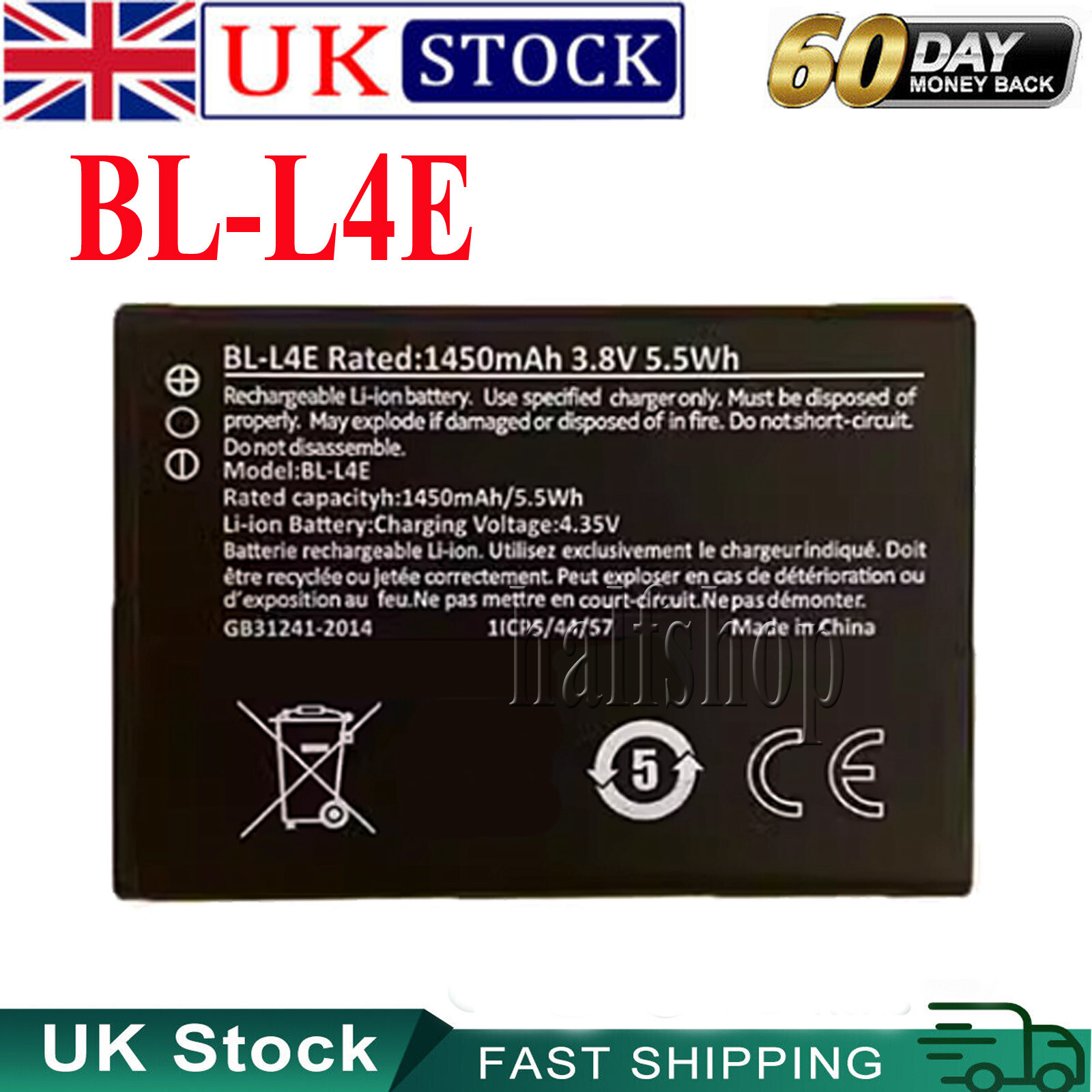 Battery for Nokia 2660 and 8210 2760/2780 BL-L4E Battery 1450mAh NEW