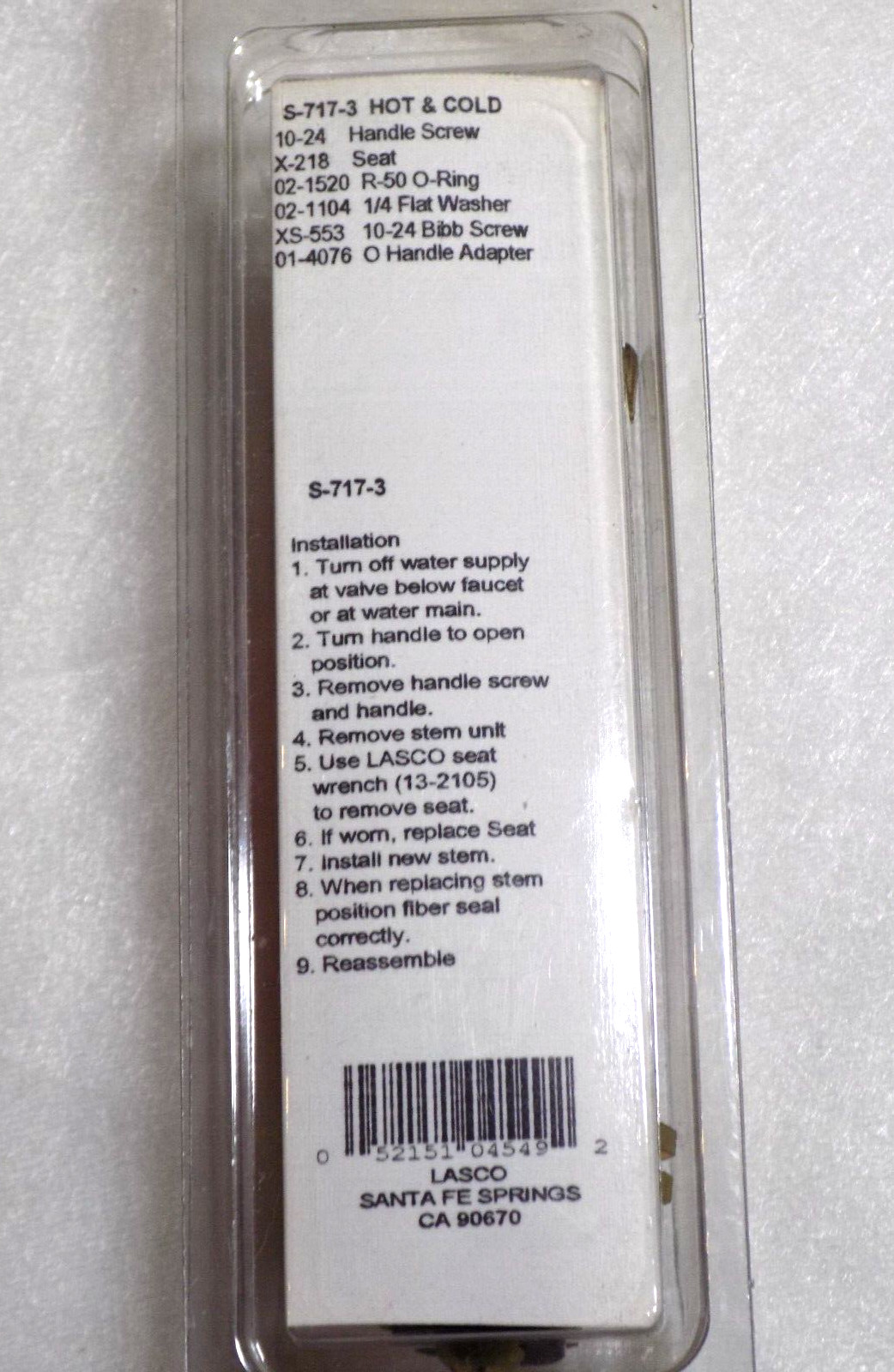 Indiana Brass - Hot or Cold Valve- Lasco MPN - S-717-3 - #4403