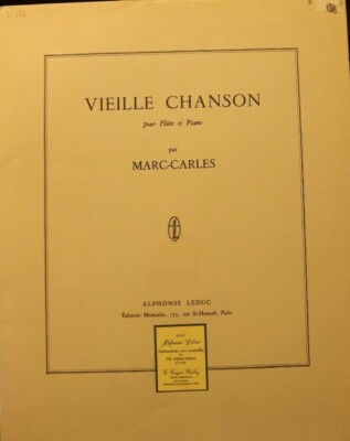 Flute & Piano: Vielle Chanson by Marc-Carles New Out of Print