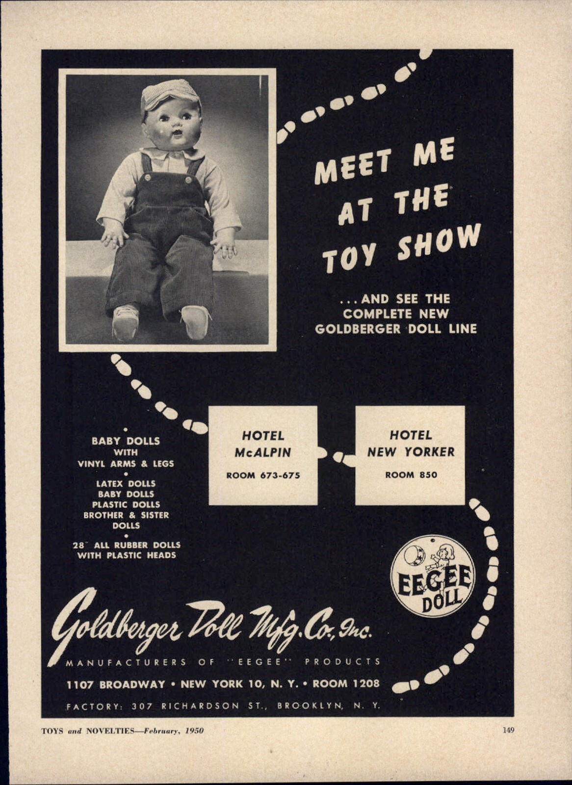 1950 PAPER AD EEGEE Doll Baby Goldberger Melodee Christmas Bells