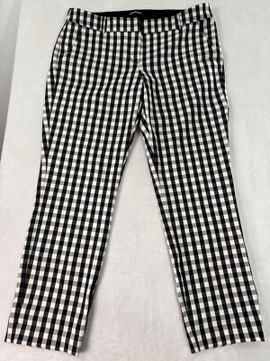 Express Columnist Ankle Pants 10 10R Black White Check Stretch