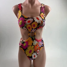 Montce One Piece Open Cut O Ring Floral Swimsuit  Multicolor  XS   NWT