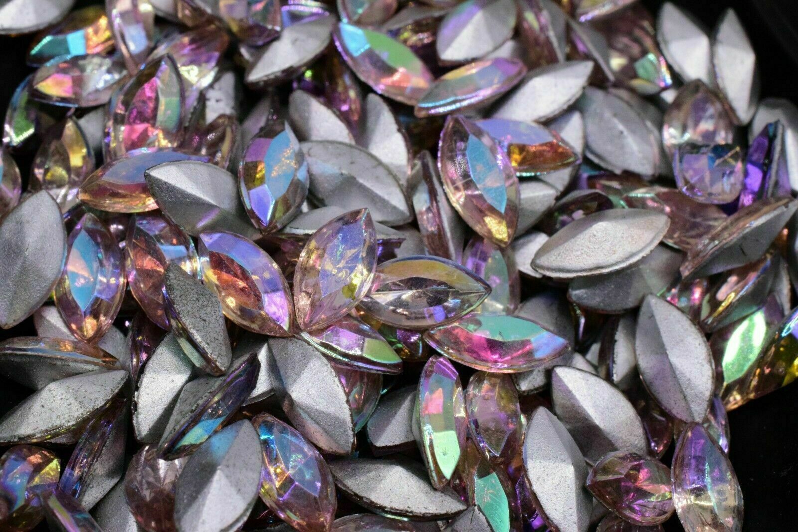 Swarovski Rosaline AB Iridescent Marquise Navette Foiled Beads 5x10mm Vintage