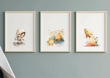 Giclee Prints, Watercolour, Space Theme, Wall Art, Nursery, Playroom, Set of 3