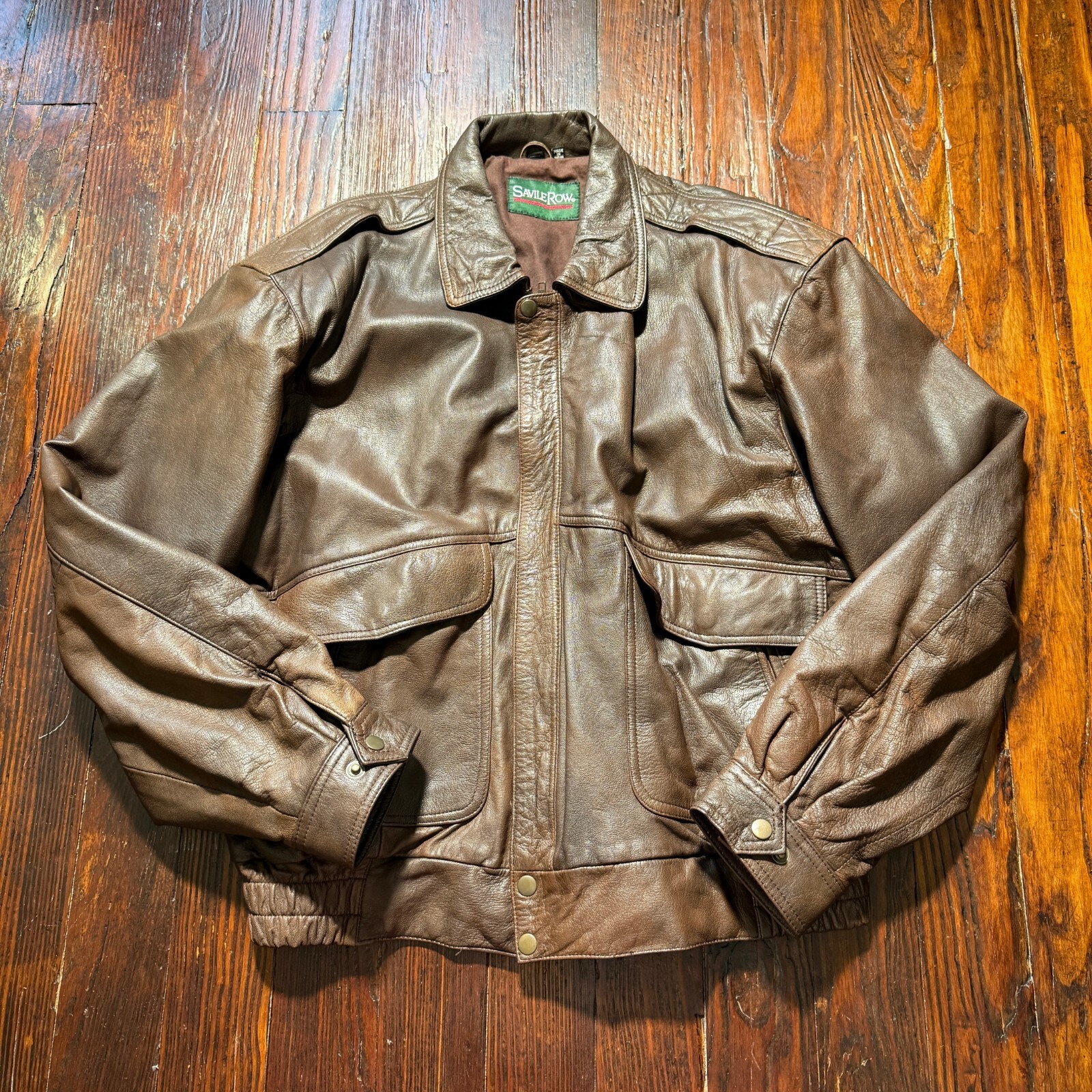 FILA Saville Row Giacca Pelle Uomo XL (44) Marrone Vintage Bomber A2 Flight Cockpit