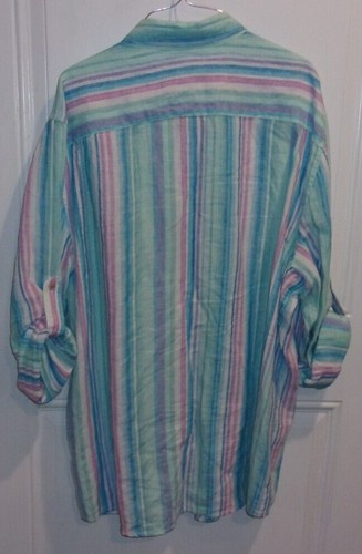 Men's Coast to Coast 100% Linen Stripe Button Front Roll Tab Sleeve Shirt XL - Picture 3 of 4