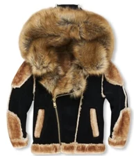 JORDAN CRAIG BOYS MOTO SHEARLING JACKET BLACK COFFEE FUR KIDS SIZES BABY 2T-16