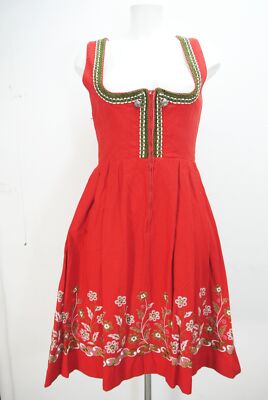 Dirndl echt Vintage Strasser Baumwolle rot Balkonett dicke Borte Stickerei Gr.38
