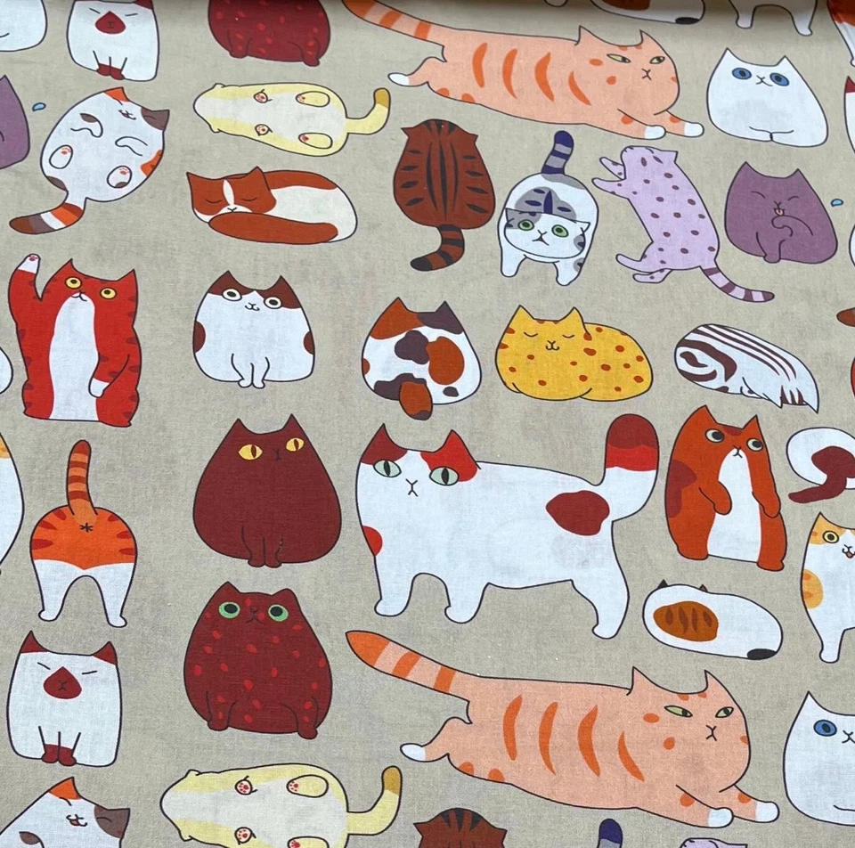Stoff Meterware Baumwollstoff 50 cm Patchwork Lustige Spielende Katzen - Bild 3 von 4