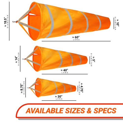 Orange Windsock 60 Inch Wind Direction Measurement Printed Polyester by G128 - Picture 9 of 9