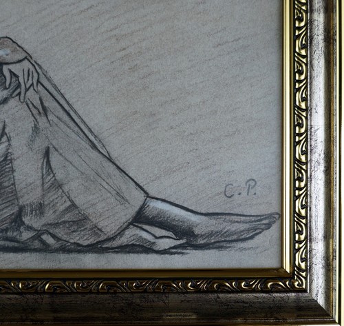 CAMILLE PISSARRO / Great Original Charcoal on Paper, Art Drawing Signed & Framed - Picture 11 of 14