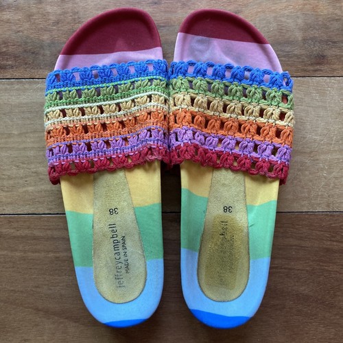 JEFFREY CAMPBELL Womens Size 38 Knit Crochet Slide Sandals - Rainbow Shoes - 第 1/5 張圖片