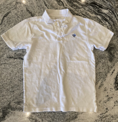 Gap Kinder 10-11 Jahre Jungen weißes Sommer Poloshirt mit blauem Hai Logo