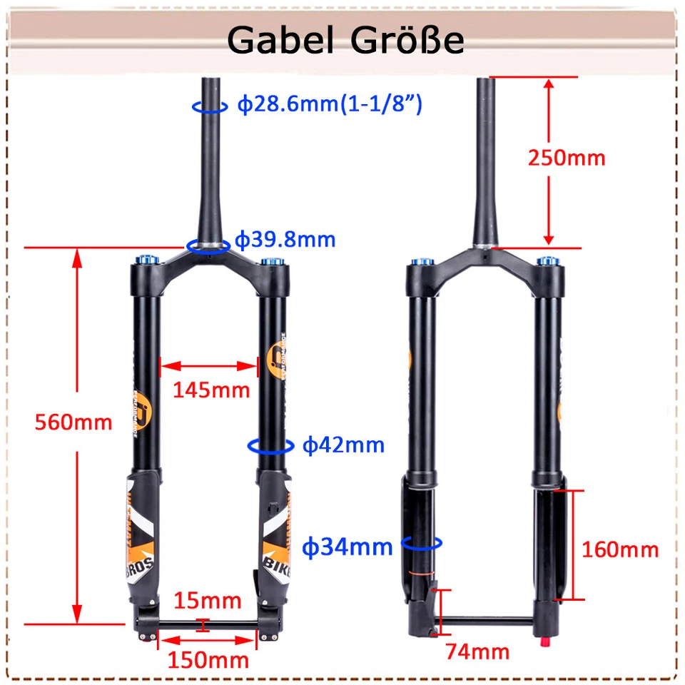 26*5.0" Fat Reifen Luftgabel 15*150mm MTB Snow Electric Bike Federweg 140/180mm - Bild 2 von 4