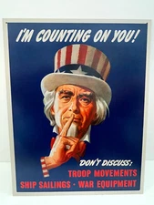 Uncle Sam I'm Counting On You! Don't Discuss Troops Metal Tin Sign Decor 16"x12"