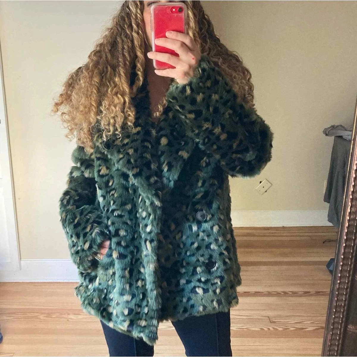 Green leopard print coat sale