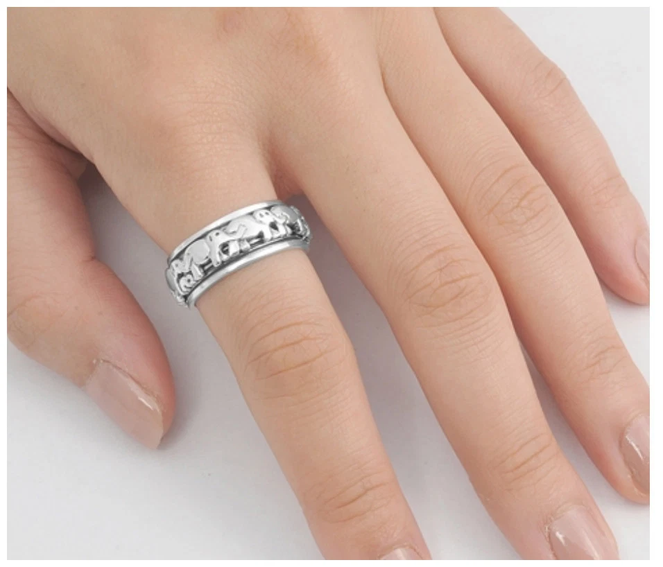 ANILLO SPINNER ELEFANTE CAMINANTE PLATA ESTERLINA 925 DAMAS HOMBRES 7 MM TALLAS 4 a 14* Foto 2 de 3