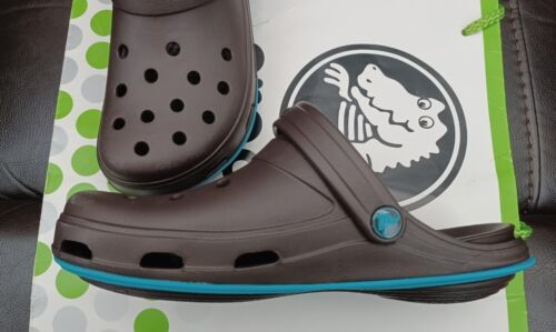 CROCS TONE SKYLAR CLOG MARY JANE BEACH CLASSIC SHOE~Brown Blue~Women 8~NEW - Picture 3 of 7