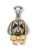 Shih Tzu Pendant Handmade Silver And 14k Gold Shih Tzu Jewelry SC4W-P