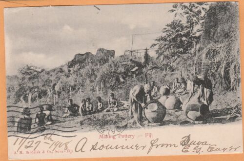 Fiji Making Pottery 1908 Postcard Mailed - 第 1/2 張圖片