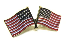 Vintage 1980's Patriotic Twin U.S. Flag 1.5" Wide Hat Lapel Pin Metal Pinback