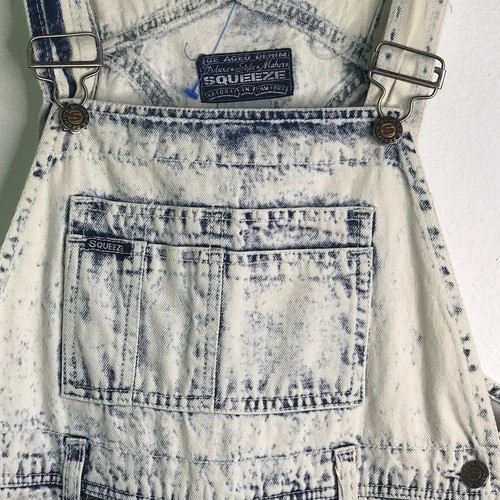 Vintage Squeeze 90's Large Acid Wash Shortalls Overalls Shorts Bib - Picture 6 of 6