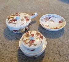 Vintage 1930s NASCO Fruit Arbor Set~Casserole Pot & Warmer, Bowl, Dish w/Spoons
