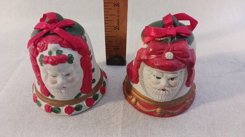 2 Vintage Artmark Hand Painted Porcelain Santa Bells Ornaments FREE SHIPPING - Picture 6 of 6
