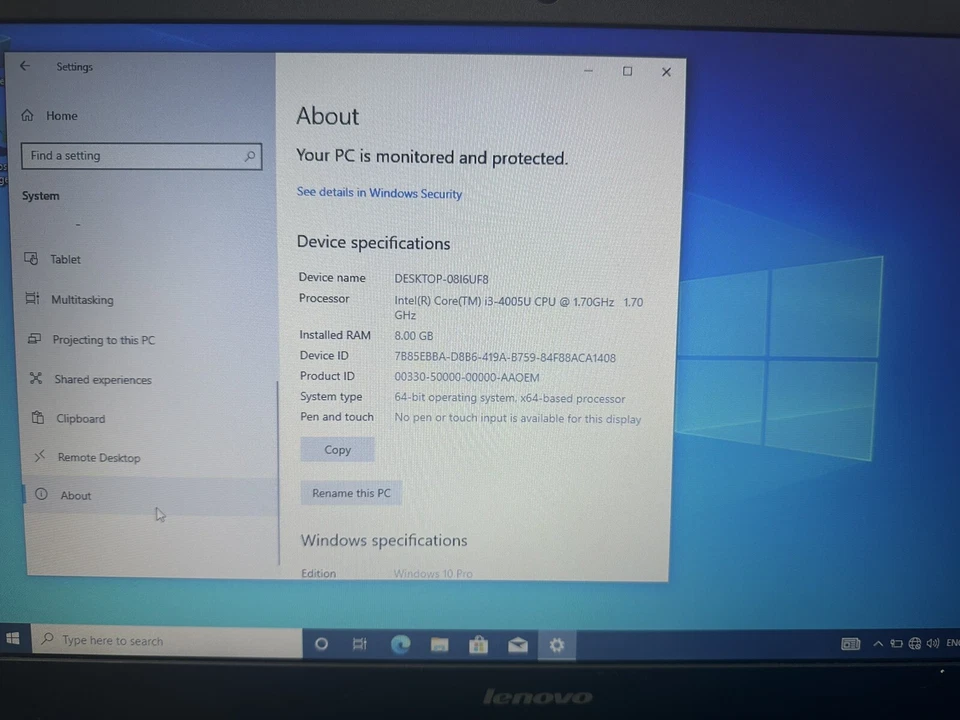 Lenovo Laptop B50-70 i3 Intel Core 4005U 1.70GH8GB Ram 256GB SSD Windows 10 Pro - Image 2 of 4