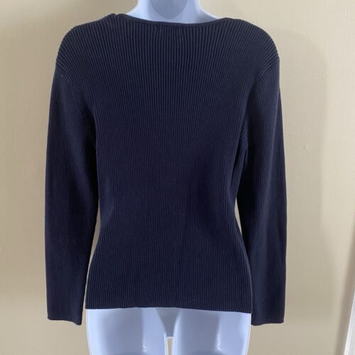 Vintage Liz & Co. Pullover Navy Blue Ribbed V-Neck Lightweight Sweater Size XL - Picture 4 of 10