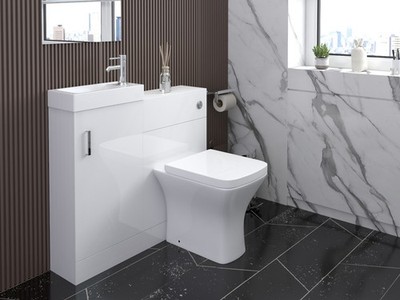 Millie 900 mm Garderobenpaket 400 mm Waschtischunterschrank 500 mm WC-Sitz Spülkasten weiß