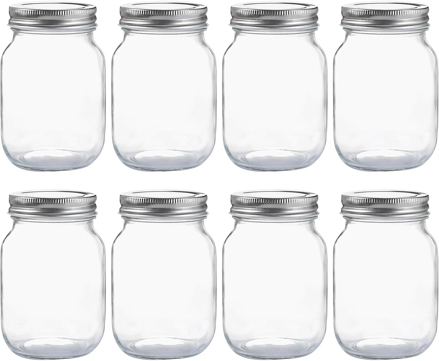 Glass Regular Mouth Mason Jars, 16 Oz Clear Glass Jars with Silver Metal Lids F