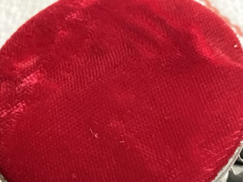 VTG TIN CAN SCROLL TRAMP ART METAL SILVER RED DOLL Barbie FOOT STOOL PIN CUSHION - Picture 9 of 15