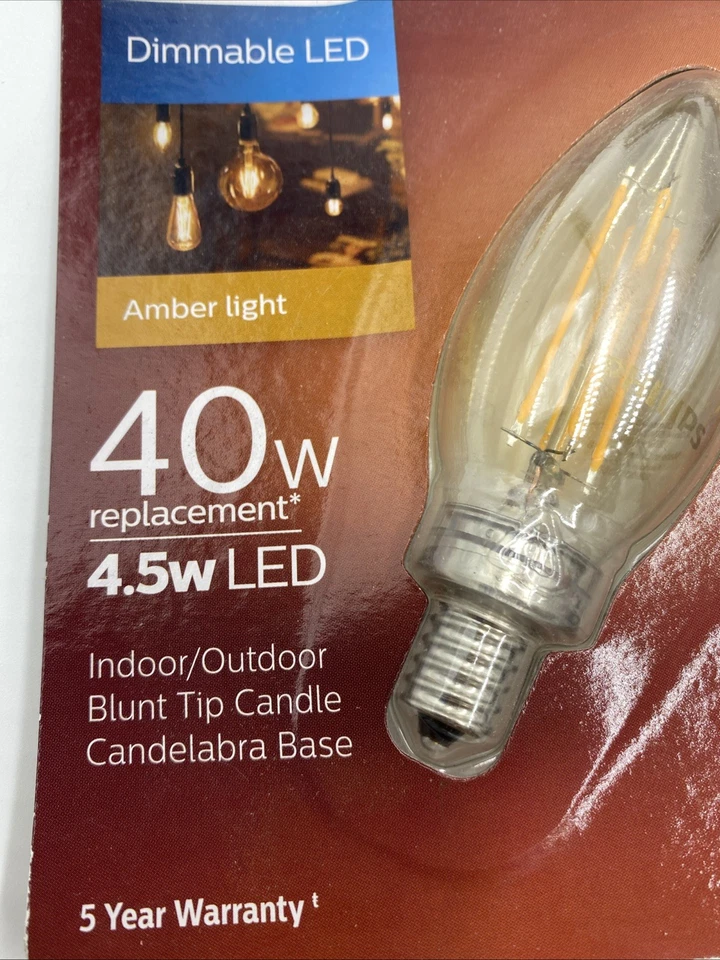 8x Philips LED Vintage Light Bulb Dimmable E12 Candelabra Base 300 Lum Amber 40W - Image 4 of 4
