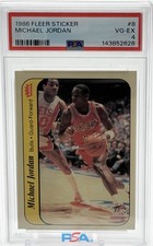 1986-87 Fleer Sticker Michael Jordan Rookie Card #8 PSA 4 Set Brk Chicago Bulls. rookie card picture