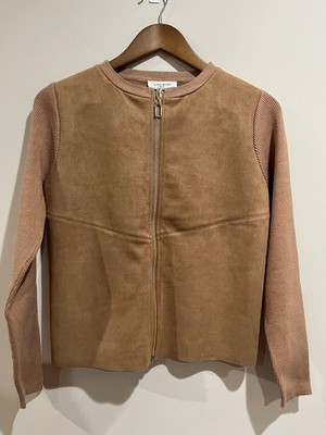  NWT Vila Milano Tan sweater/jacket with front zip, suede and ribbed sleeves - S