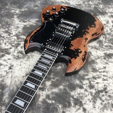 Aged Black SG Electric Guitar Bone Nut HH Pickup 6 String Chrome Part Safe Ship