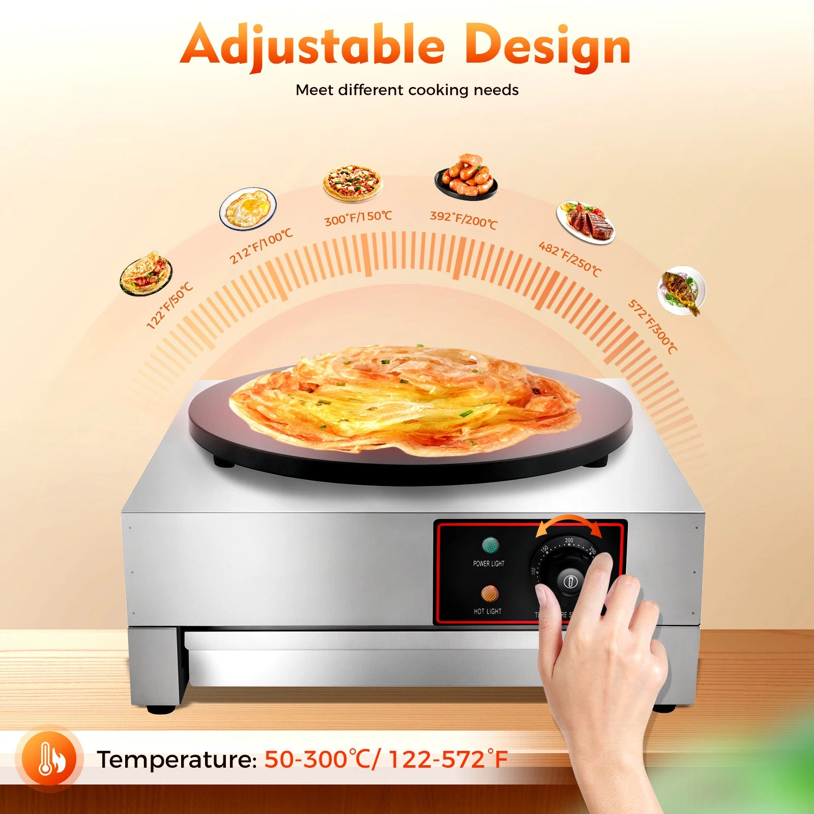 Commercial Pancake Crepe Maker 16" Big Hot Plate Crepe Griddle Machine Non Stick
