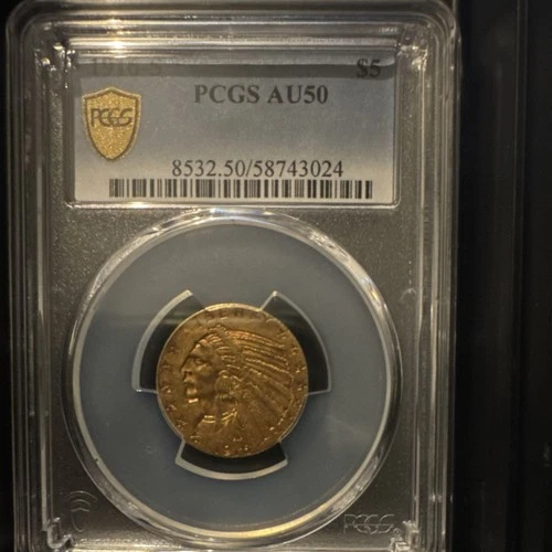 PCGS AU50 $5 Gold Indian Head Half Eagle Coin Pre-1933 Certified 58743024
