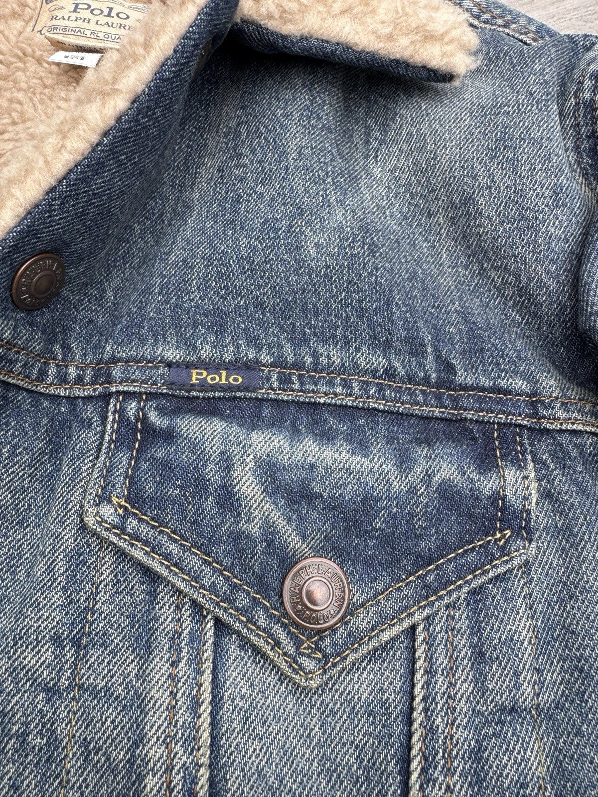 Polo Ralph Lauren Sherpa Fleece Lined Denim Trucker Jean Jacket Men’s Size L - product detail image 15