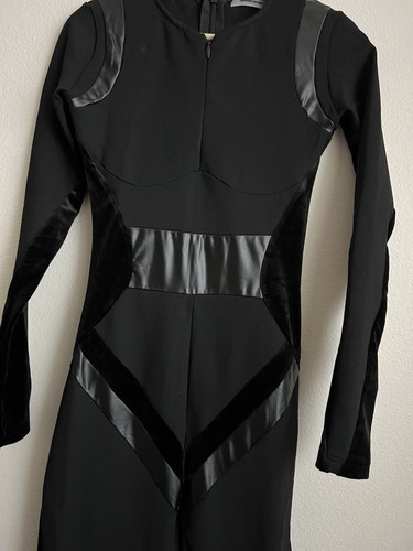 Maniere De Voir Jumpsuit Women Black Faux Leather Size 4 Contour Bandage - Picture 6 of 11