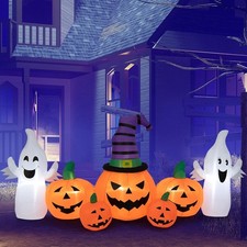 9 FT Halloween Inflatable Pumpkin Ghost,Spooky Lighted Holiday Decoration w/Witc