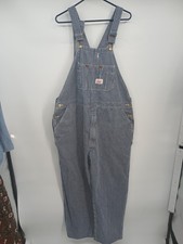 VTG Roundhouse Blue Pinstripe Denim Bib Overalls Mens Sz 48z32 USA Very Worn